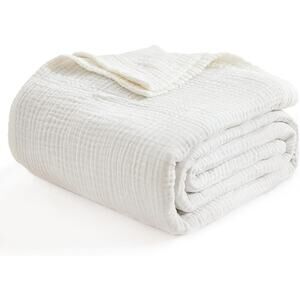 White Gauze Lightweight Cotton Throw Blanket for Couch Breathable 50x70